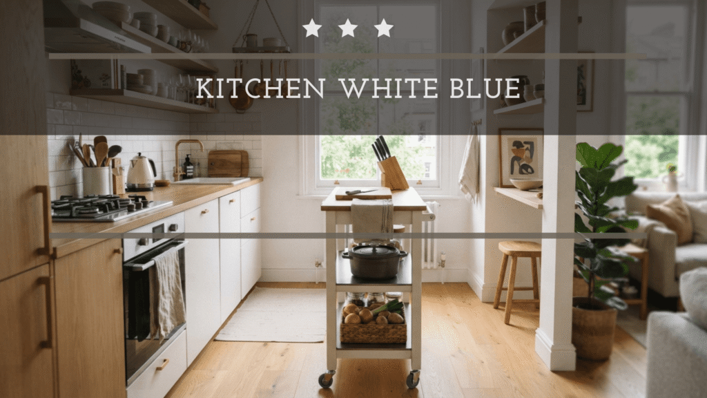 white and blue kitchen